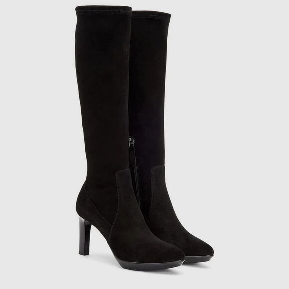 AQUATALIA RHUMBA Women's Size 8.5 Black Soft Suede Knee-High Boot Platform Heel - Picture 1 of 8